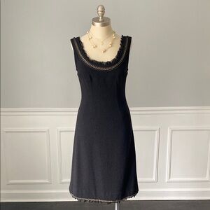 Kate Spade Sleeveless Tweed Dress with Ruffle Chainlink Trim
